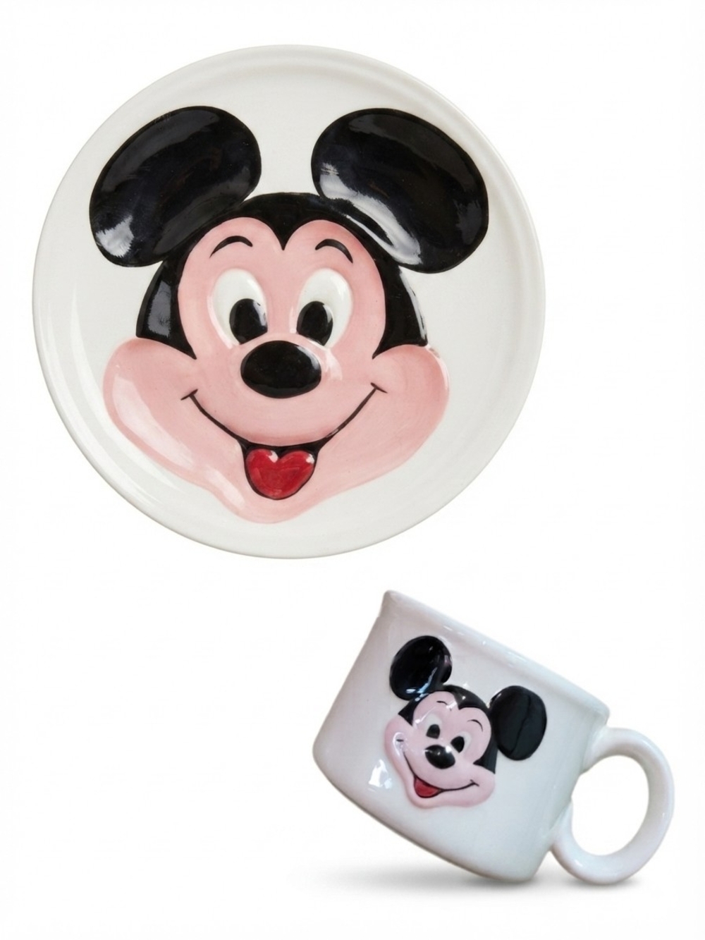 Vintage 1980 Walt Disney Mickey Mouse Hobbyist Ceramic Plate and Mug Set